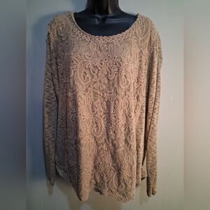 Cato Beige Lace Women's Blouse 22/24 Lacey Floral Overlay Bohemian Festival Top